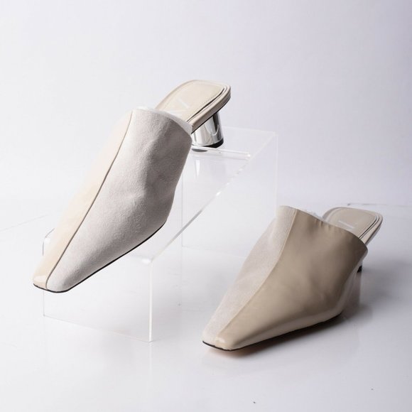 Zara Womens Leather Clogs Mules Sz 8 Eu 39 Ecru Nude Geometric Heeled 1248/001 - Picture 1 of 10